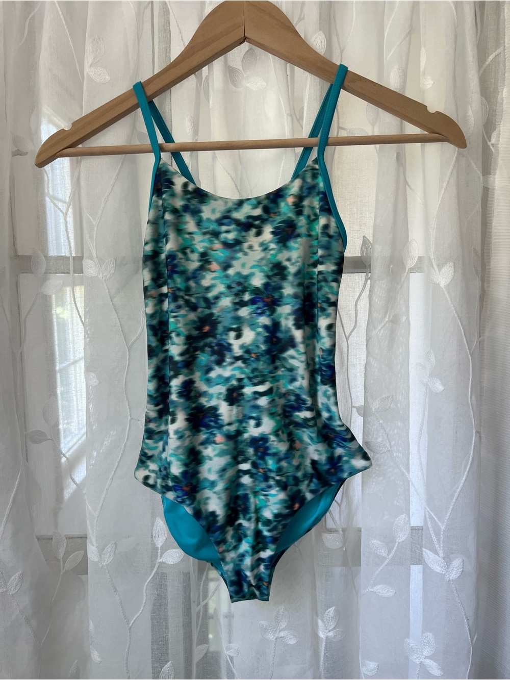 Athleta Teal Floral-Print Girls' One-Piece Swimsuit